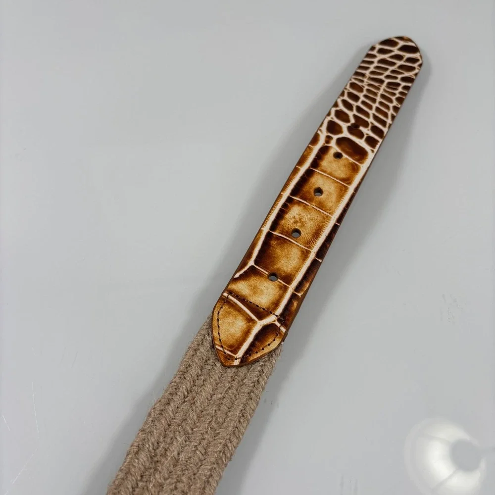johnnie-O Mens 34 Tan Belt New Crocco Tip Woven Braided Leather JMBL100160